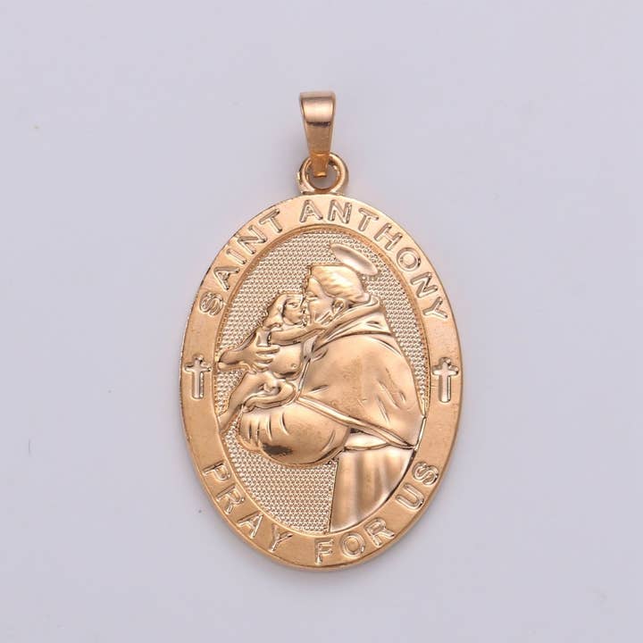 18k Gold Filled St Anthony Pendant Medal - Patron of Lost Things - Religious Jewelry Novena Prayer Rosary Supply J-115 for wholesale by Aim Eternal