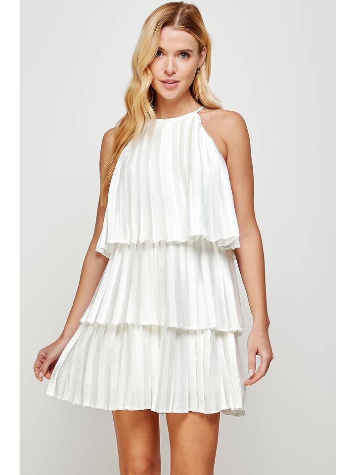 Pleated Satin Tiered Dress for wholesale by Strut & Bolt