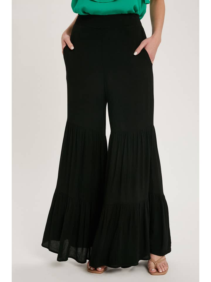Bluivy - Wholesale Pants - Women's - TIERED RUFFLE HIGH WAISTED WIDE-LEG PANTS