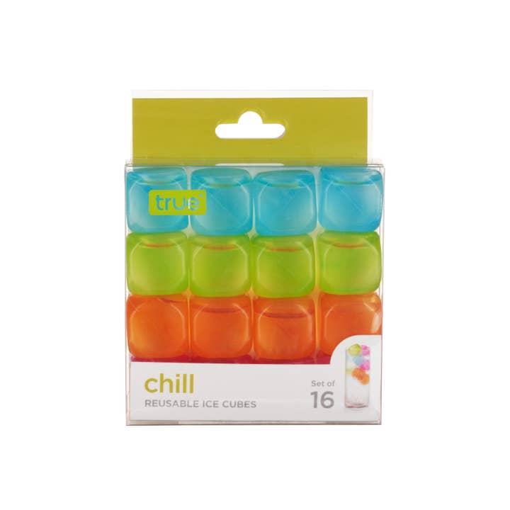 TRUE - Wholesale Drink Chilling Cubes - Chill Reusable Plastic Ice Cubes - Asst Colors - Pack of 16