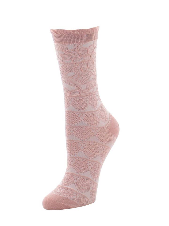Infinity Classics International Inc. - Wholesale Socks – Women's - Natori Lace Trellis Cotton Blend Crew Socks