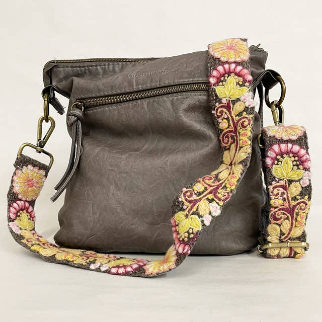 Jenny Krauss - Wholesale Bag Strap - Women's - Heather Gray Embroidered Adjustable Bag/Camera Strap2