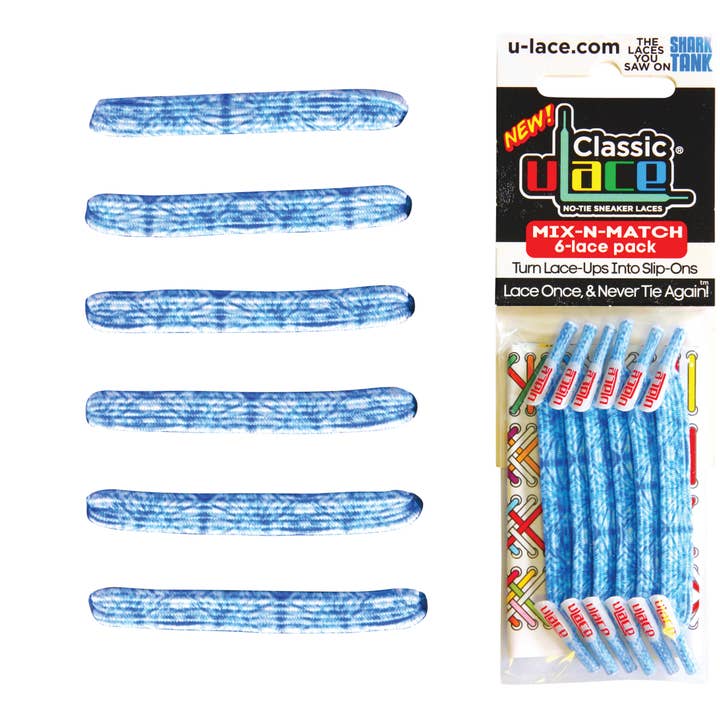 U-Lace Classic - No-Tie Laces - 6-Lace Pack - Denim for wholesale by U-Lace No-Tie Sneaker Laces