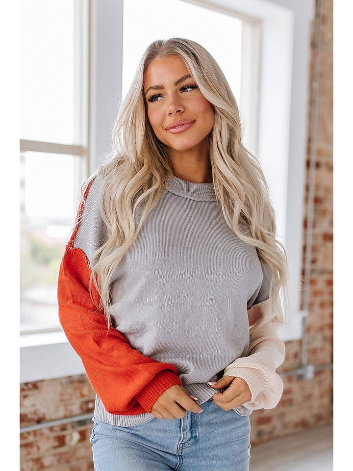 Liam & Company - Wholesale Knit Sweater - Women's - Harlow Colorblock Puff Sleeve Sweater | S-2XL