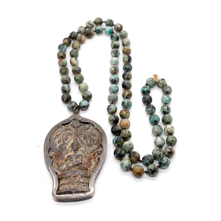 Buddha Necklace 81 - Large African Turquoise Buddha Necklace - One of a Kind - for wholesale by LIZOU