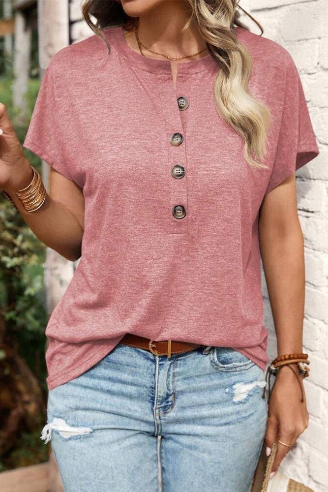 UNISHE - Wholesale T-shirt – women's - Summer Button Up V-neck Plain Short Sleeves Top ZK128415