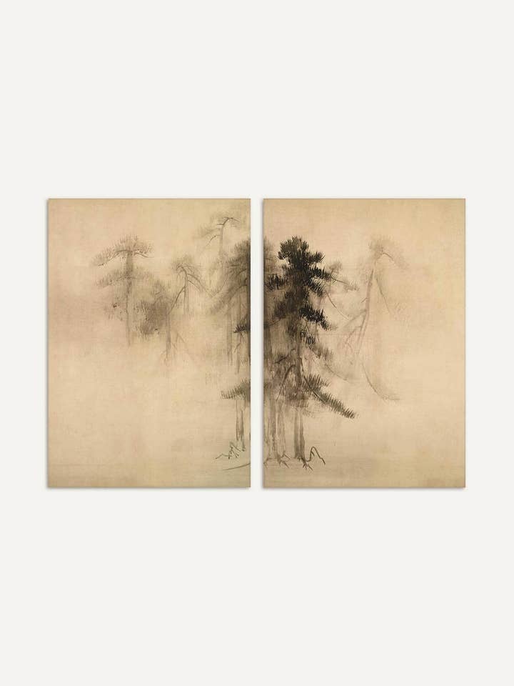Wabi-Sabi Pine Diptych – Minimalist Art Print in Japanese Style for wholesale by Modern Antique Prints