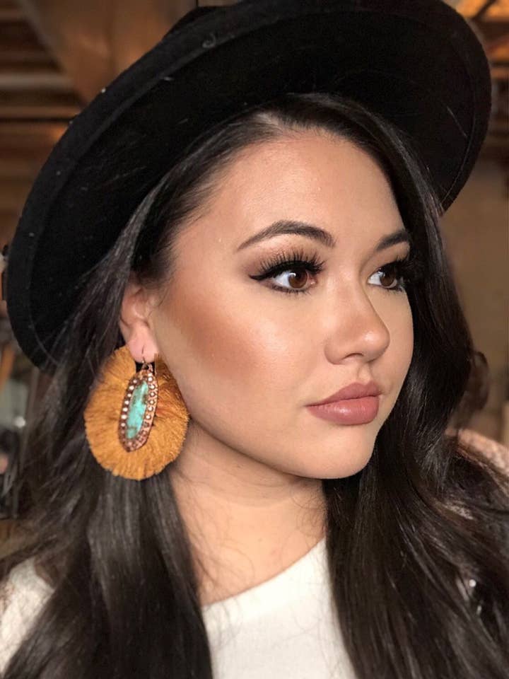 The Casper Earrings- Turquoise Stone With Mustard Fringe for wholesale by Nomadic Brunette