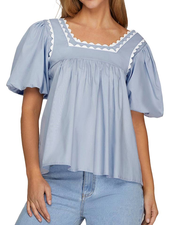 Poplin Baby Doll Top for wholesale by Vanilla Monkey