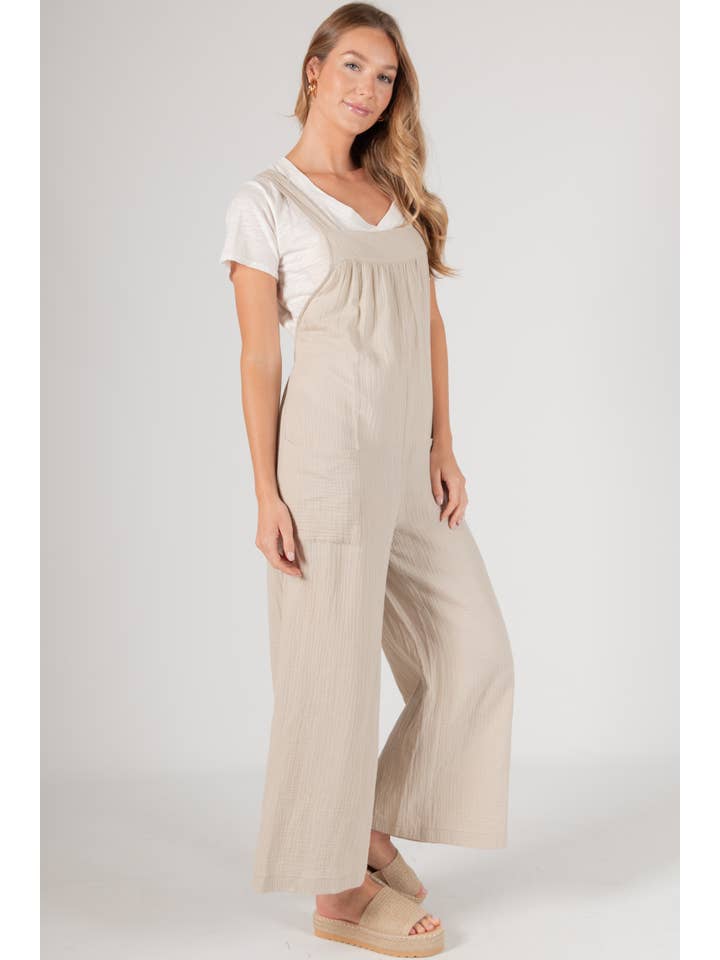 Sand Slubbed Gauze Wide Leg Overalls for wholesale on Faire5