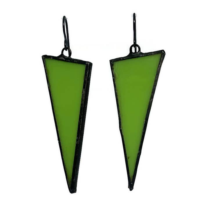 Stained Glass Triangle Earrings-Large-Chartreuse for wholesale by Citybitz