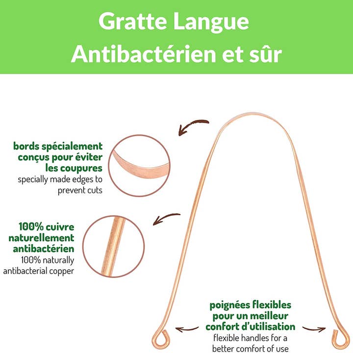 Orinko - Venta al por mayor Raspador de lengua - Raspador lingual 100% cobre X1 + bolsa de algodón