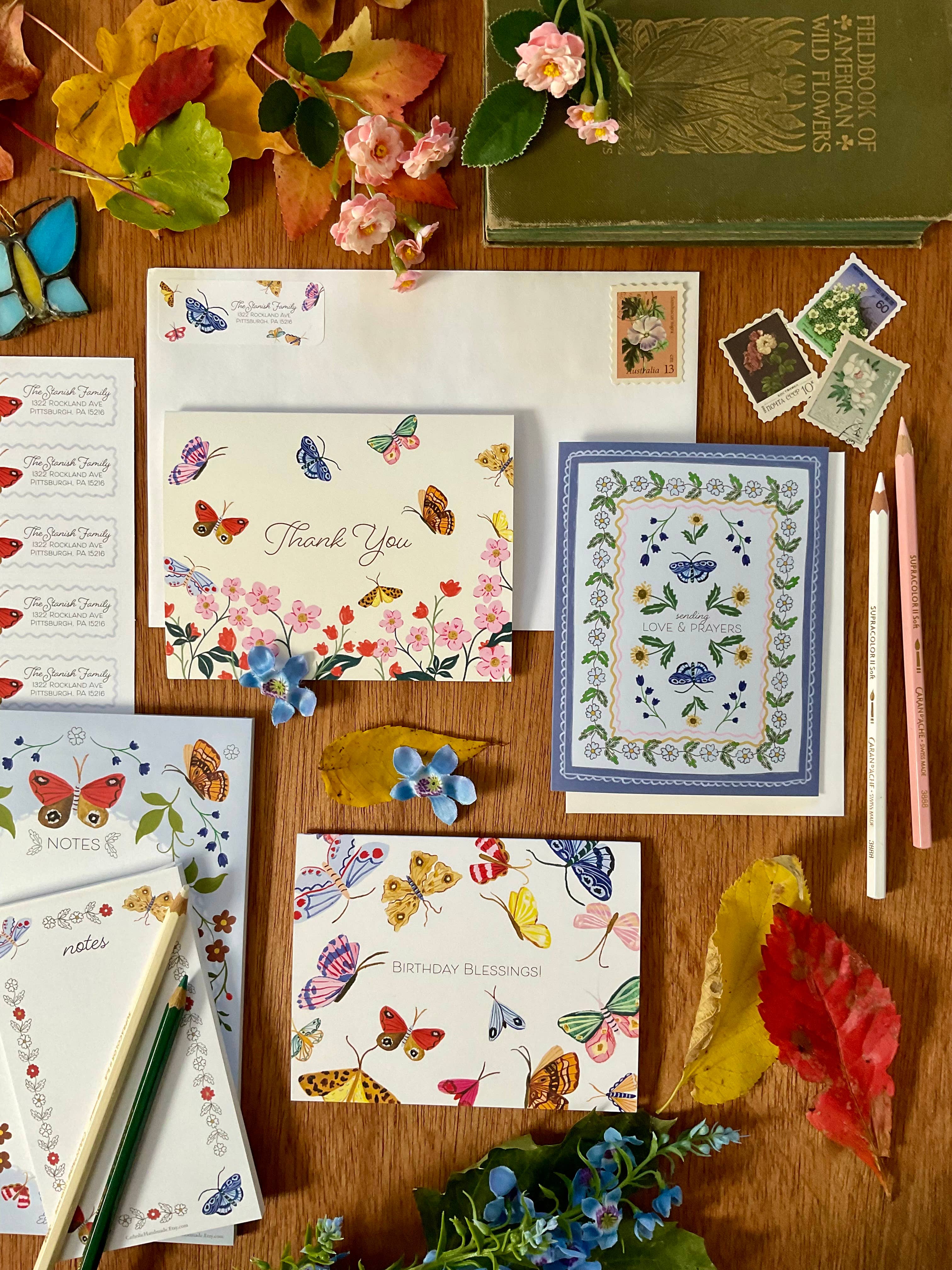 Catholic Handmade – wholesale Thank you card – (1055) Butterflies Thank You Greeting Card, Floral Butterfly4