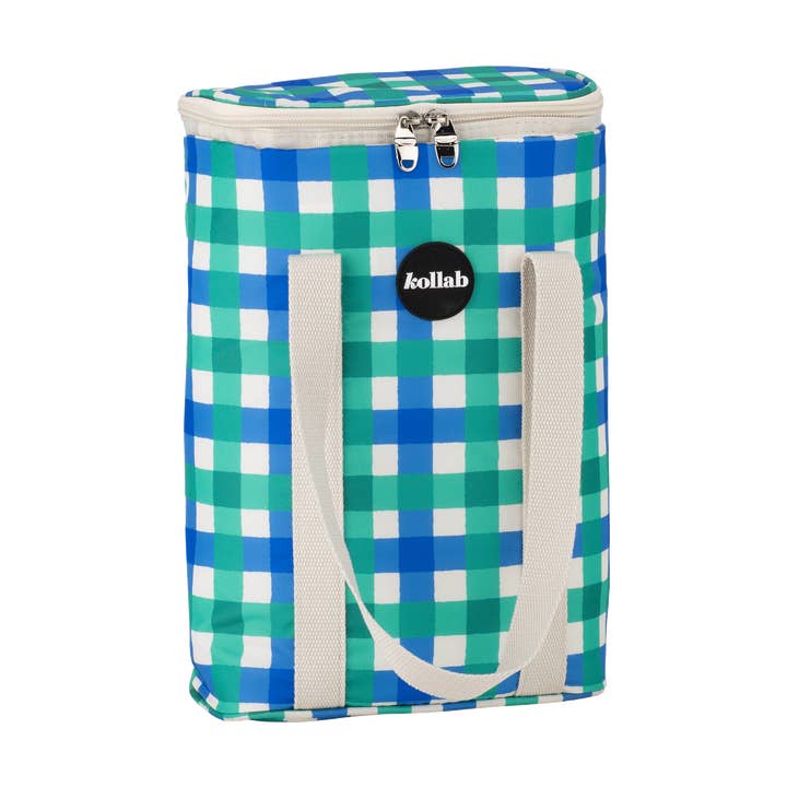 Weinkühltasche Grün Blau Kariert für den Großhandel von Kollab