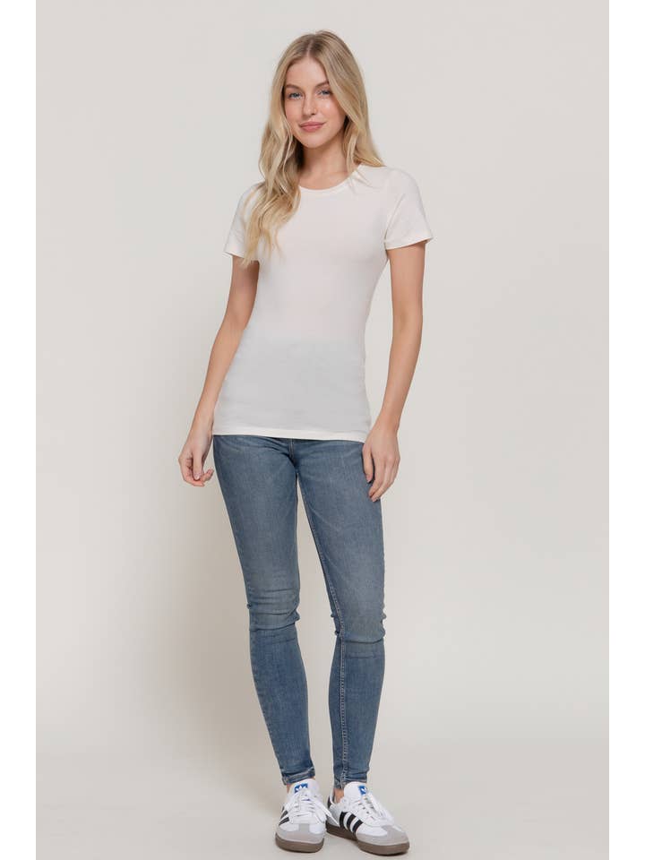 Active Basic | Active USA - Vente T-shirt – femme - Top en jersey de coton et élasthanne à manches courtes et col rond7