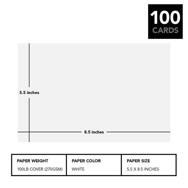 Fine Cardstock - Vente Assortiments de papeterie/cartes - Fiches blanches épaisses | Couverture blanche de 100 livres (14 points) Papier cartonné | 100 par paquet | 5,5 « x 8,5 »5