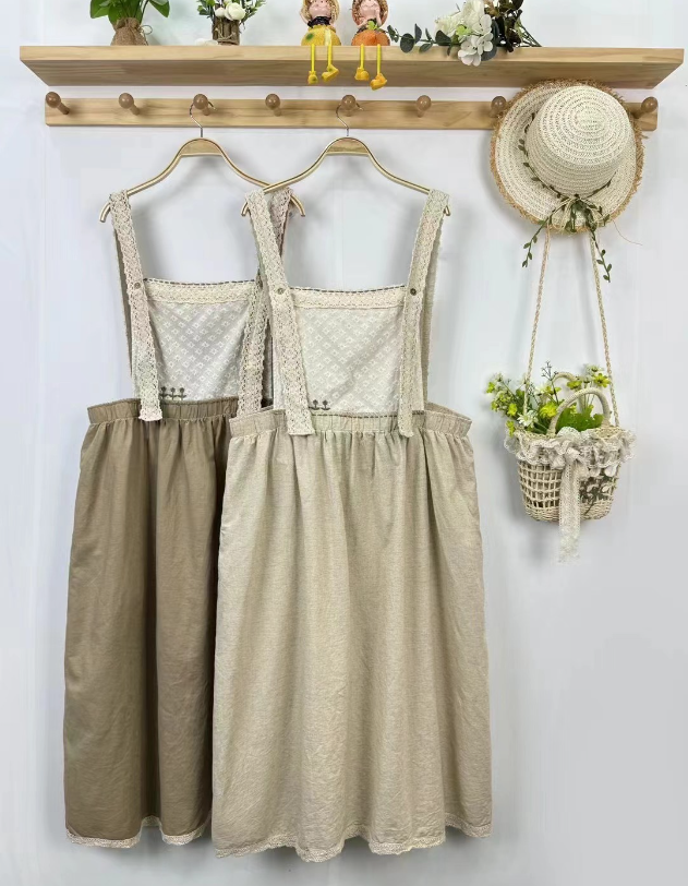 Whisper Mint - Venta al por mayor Vestido - Mujer - Vestido de peto bordado estilo bosque en algodón y lino3