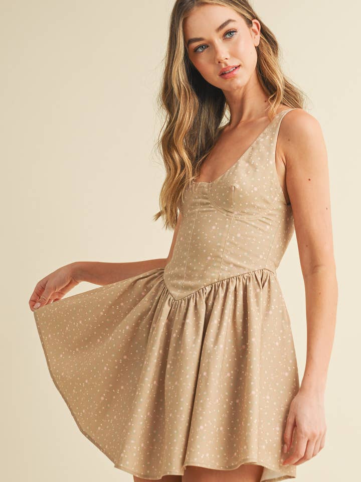 ID7689-J BUSTIER TOP GATHERED FLARE SKIRT MINI DRESS for wholesale by Klesis