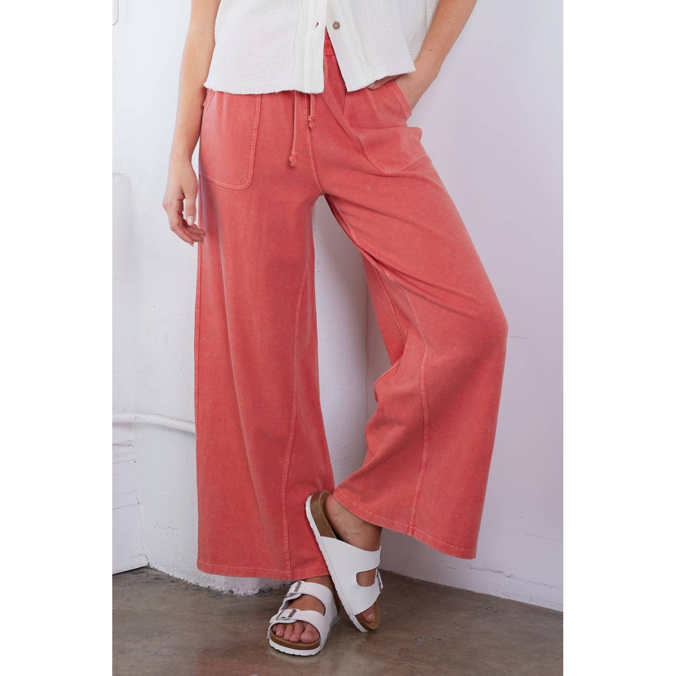mittoshop - Wholesale Pants - Women's - MINERAL WASH FRENCH TERRY WIDE LEG PANTS1