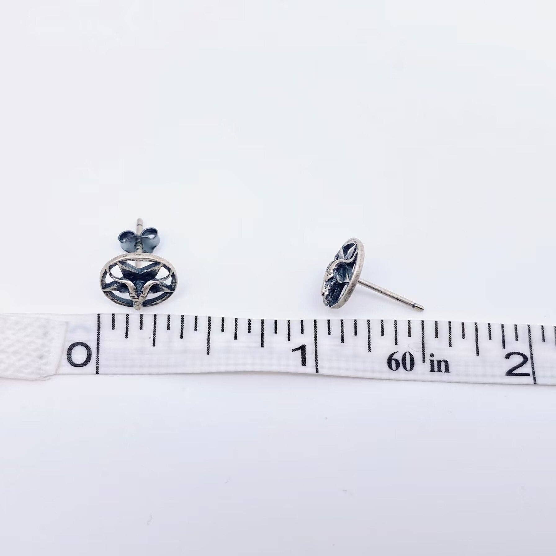 Mio Queena - Wholesale Stud/Post Earrings - 925 Sterling Silver Vintage Pentagram Goat Head Ear Studs3