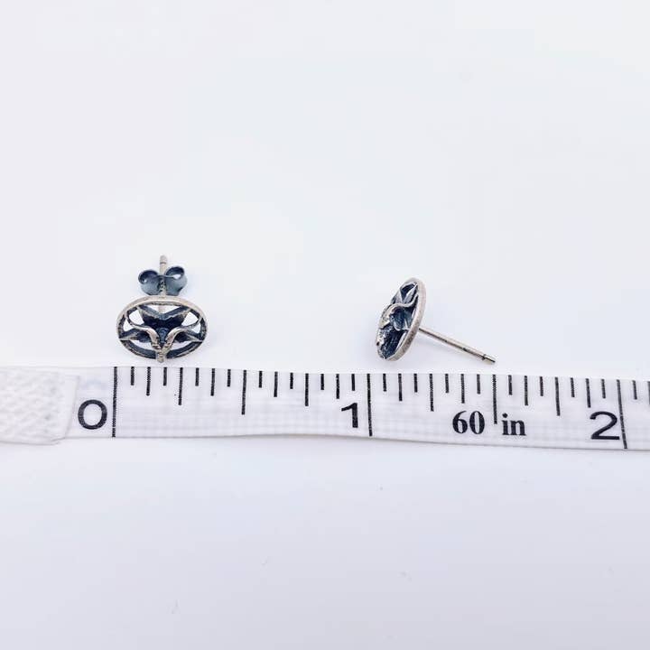 Mio Queena - Wholesale Stud/Post Earrings - 925 Sterling Silver Vintage Pentagram Goat Head Ear Studs3