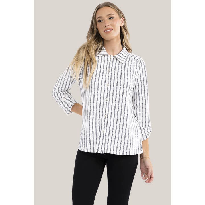 CAMISA LISTRADA COM GOLA DE BOTÃO por atacado de Perseption