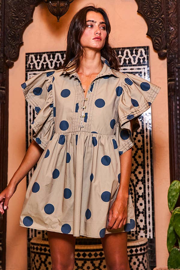 BUCKETLIST INC - Wholesale Dress - Women's - ID4283 Ruffle Sleeve Pintuck Detail Polka Dot Mini Dress13