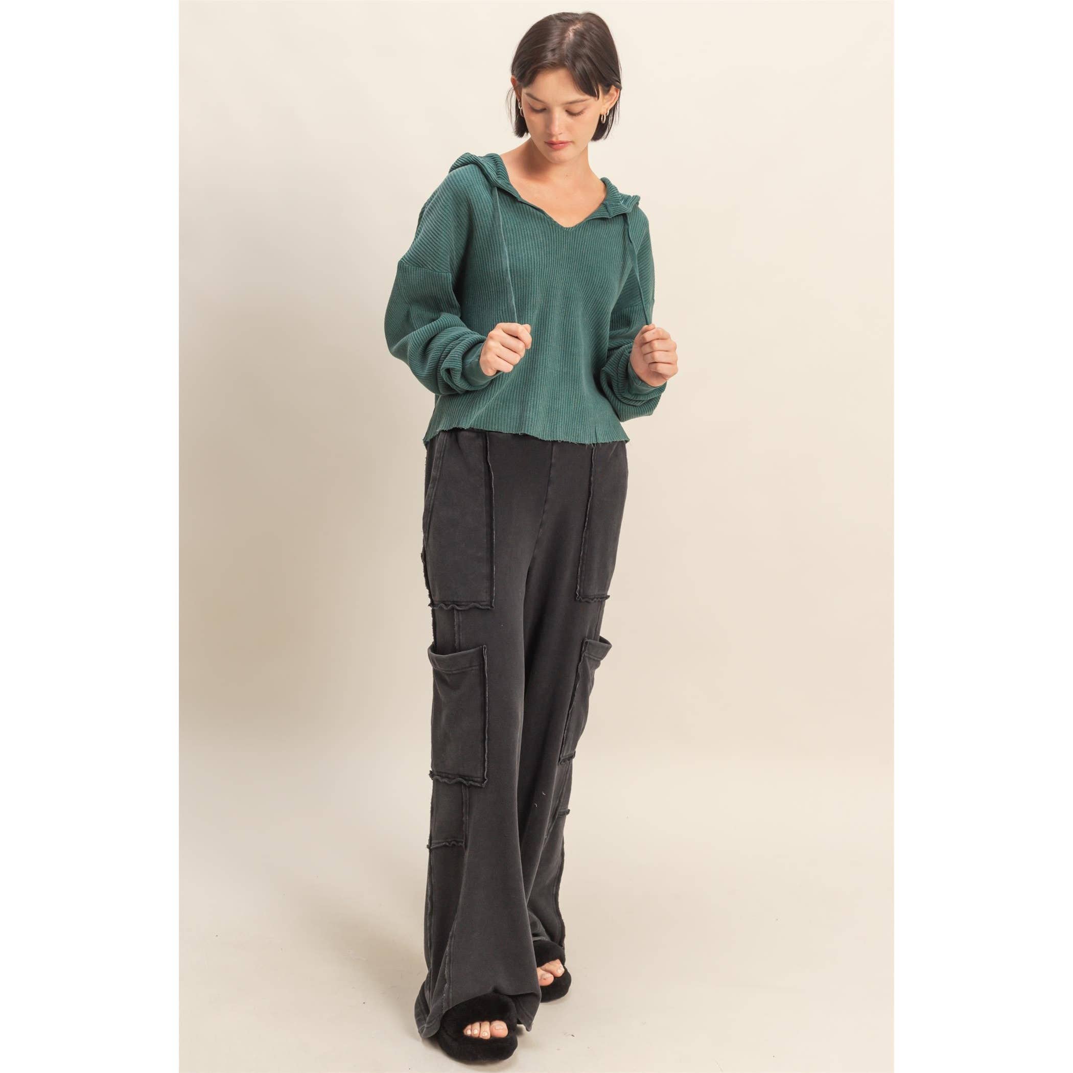 HYFVE – Hoodie – Mulher por atacado – Hoodie de Malha Waffle Cropped com Lavagem Mineral6