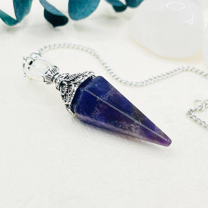 GemMeet - Wholesale Spiritual Stone/Crystal - Amethyst Tiger Eye Pyramidal Hexagon Spirit Pendulum