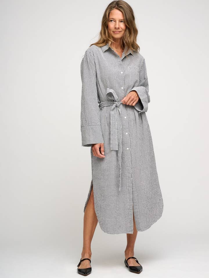 Vestido camisero daylight de cuadro vichy – ecru/marino para venta al por mayor de moshi moshi mind