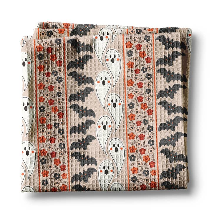 Halloween Fall Ghost Stamp Collage Kitchen Towel Waffle for wholesale by Canary Road