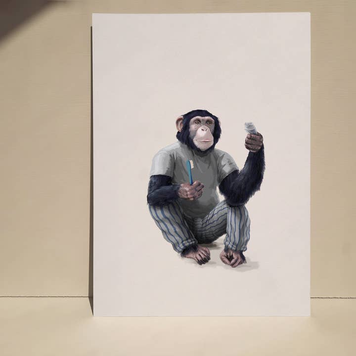 Monkey Bathroom Print Funny Animal Wall Decor for wholesale by Fasanian Artistry