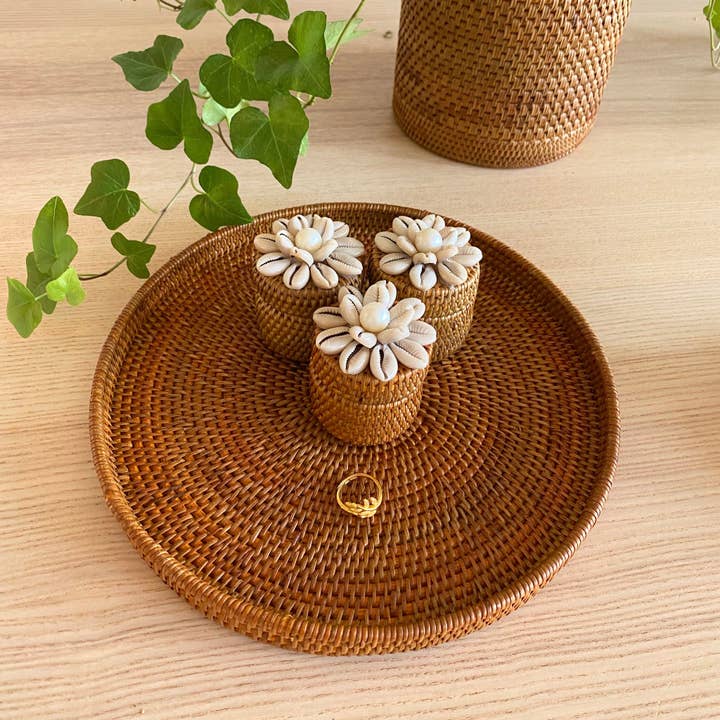 Ganapati - Wholesale Decorative Tray - Bali Nesting Round Rattan Tray - Set of 3