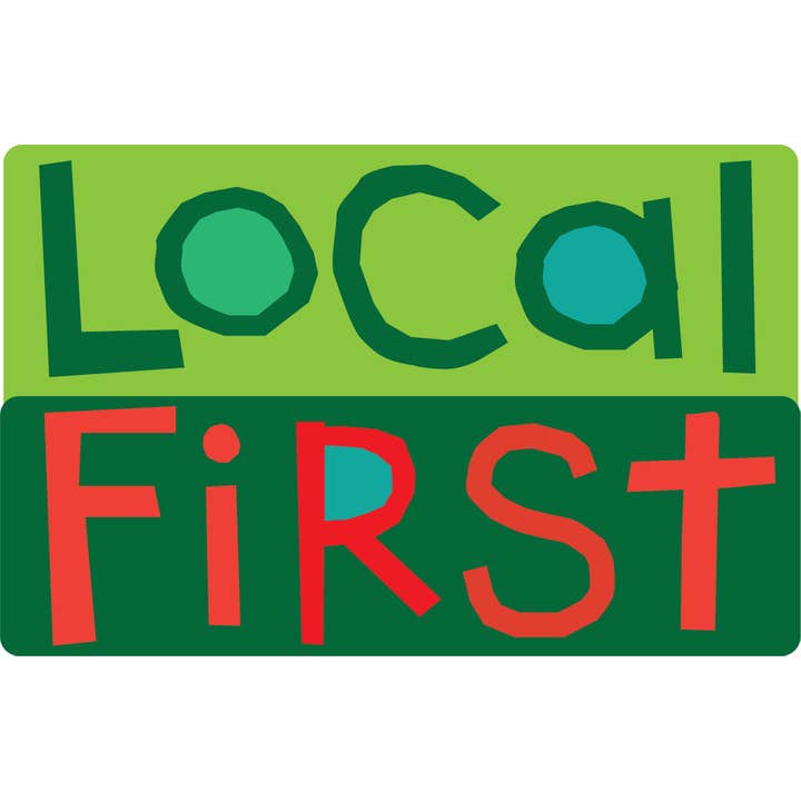 Local First Bumper sticker for wholesale by Glad Dog Cards