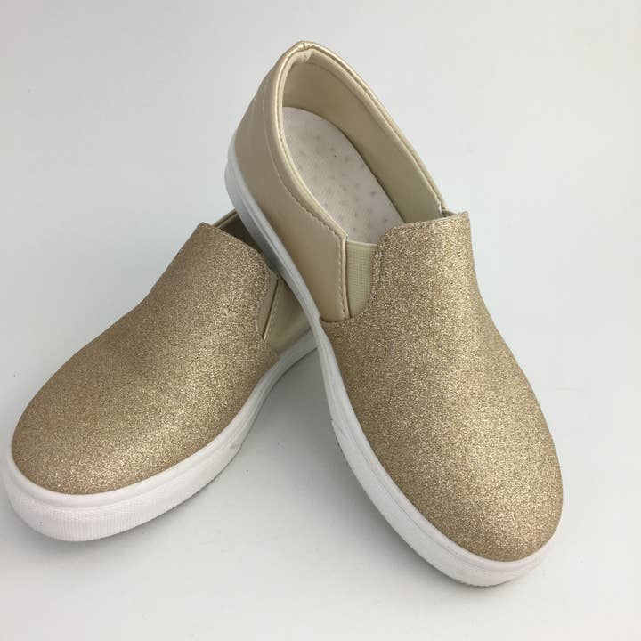 Gold Sparkle Slip On Sneakers - Stylish Design for wholesale by SongLily