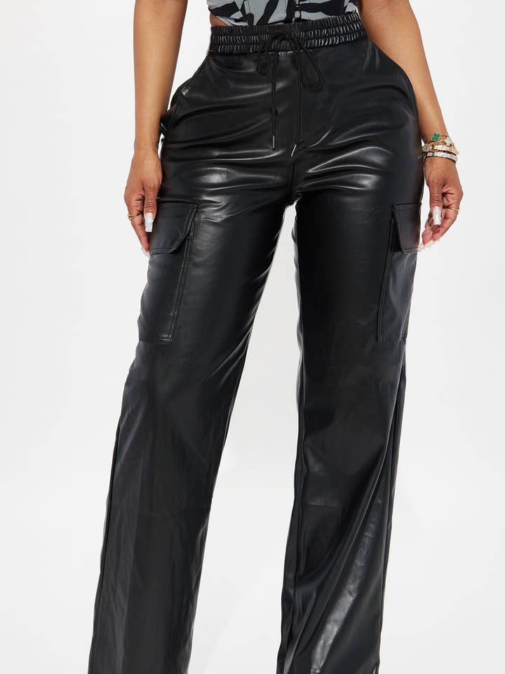 5besties inc - Wholesale Pants - Women's - FUAX LEATHER CARGO PANTS