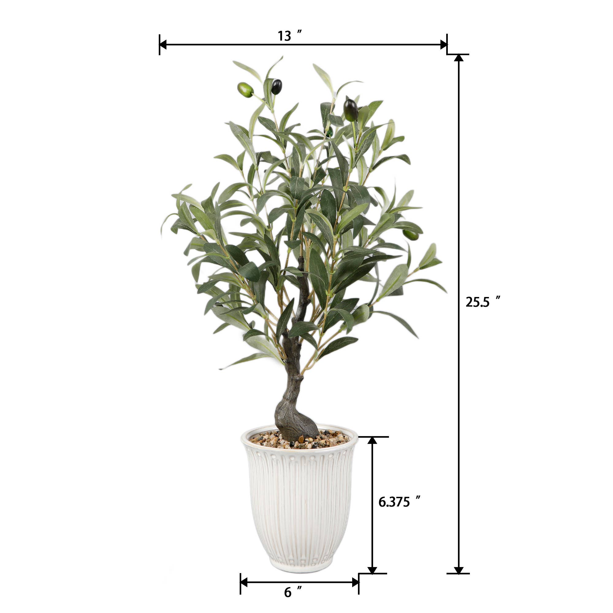 Flora Bunda Inc - Wholesale Artificial plant - 25.5" Faux Olive Tree in White Ribbed Pot1
