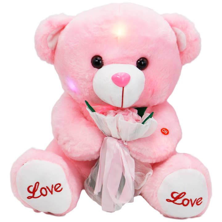 Cap Zone - Wholesale Stuffed/Plush Toy - Kids & Baby - Rose Flower Teddy Bear Music LED Stuffed Toy - 16 Inch4