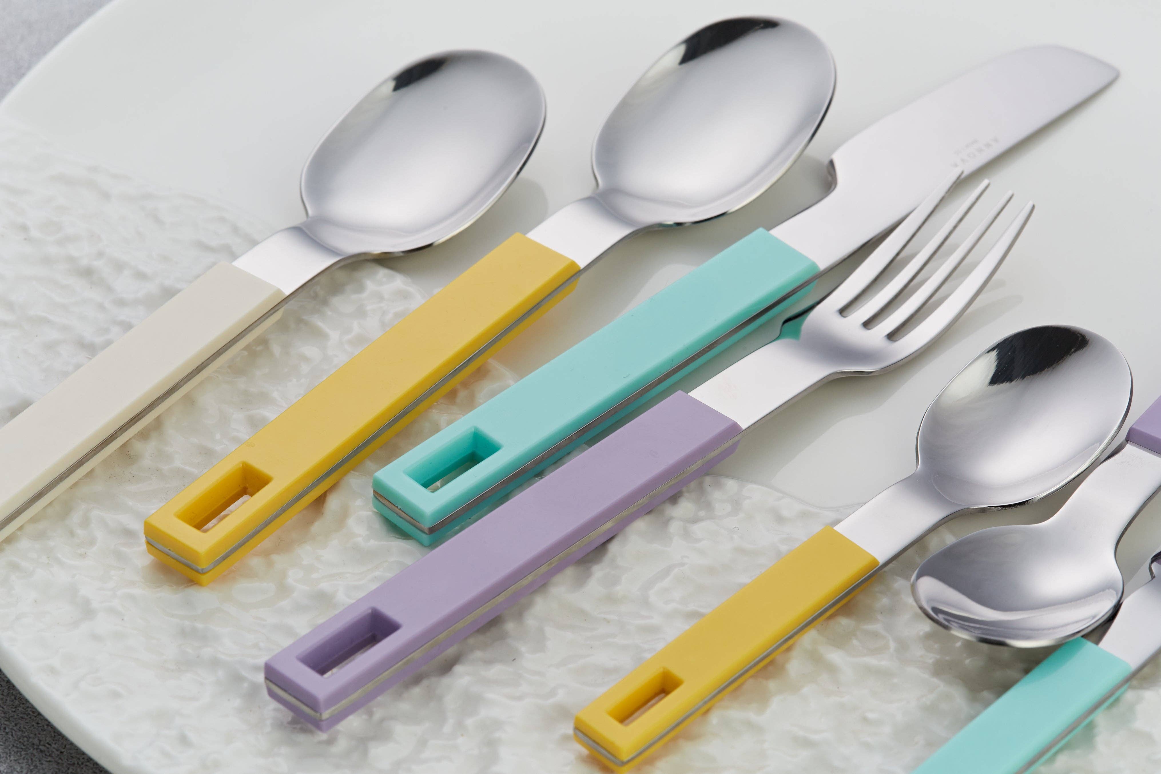 ANNOVA - Wholesale Flatware Set - ANNOVA Block Handle Silverware Set 20 Pieces Color Modern Style Flatware64