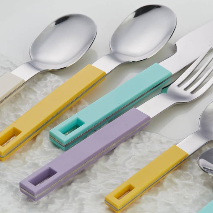 ANNOVA - Wholesale Flatware Set - ANNOVA Block Handle Silverware Set 20 Pieces Color Modern Style Flatware64