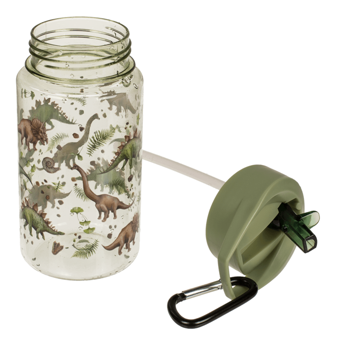 Out of the blue KG – Großhandel Trinkflaschen – Trinkflasche mit Dinosaurier-Motiv, ca. 450 ml, mit Strohhalm und Karabinerhaken2