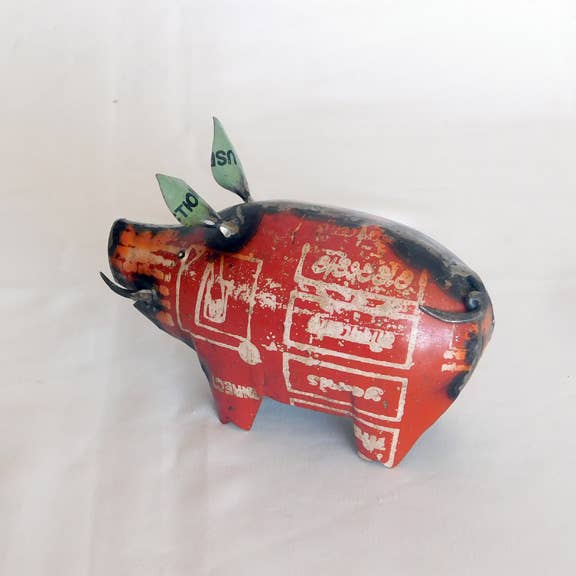 Everyday Artifact - Wholesale Sculpture - Little Pig Recycled Metal Animals4