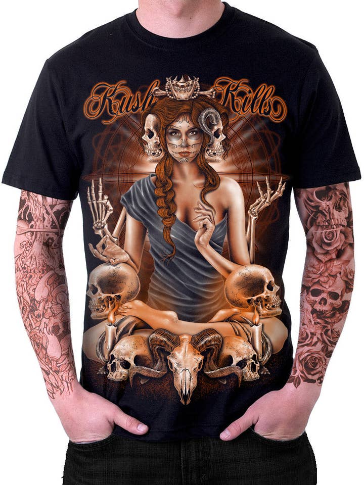 T-shirt con grafica da uomo Split Personality per la vendita all'ingrosso da parte di Kush Kills Clothing