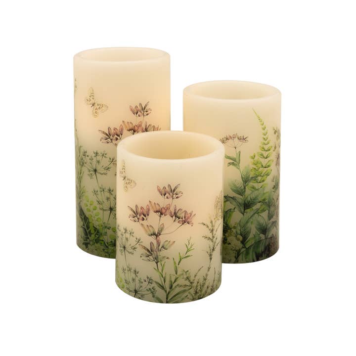 Battery Operated Wax Candles with Floral Design - Set of 3 for wholesale by LumaBase