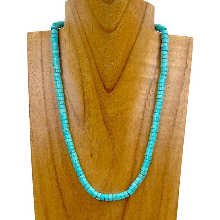 NKZ240312-20 16 Inches blue heishi disc turquoise stone Necklace for wholesale by Western Elite Jewelry