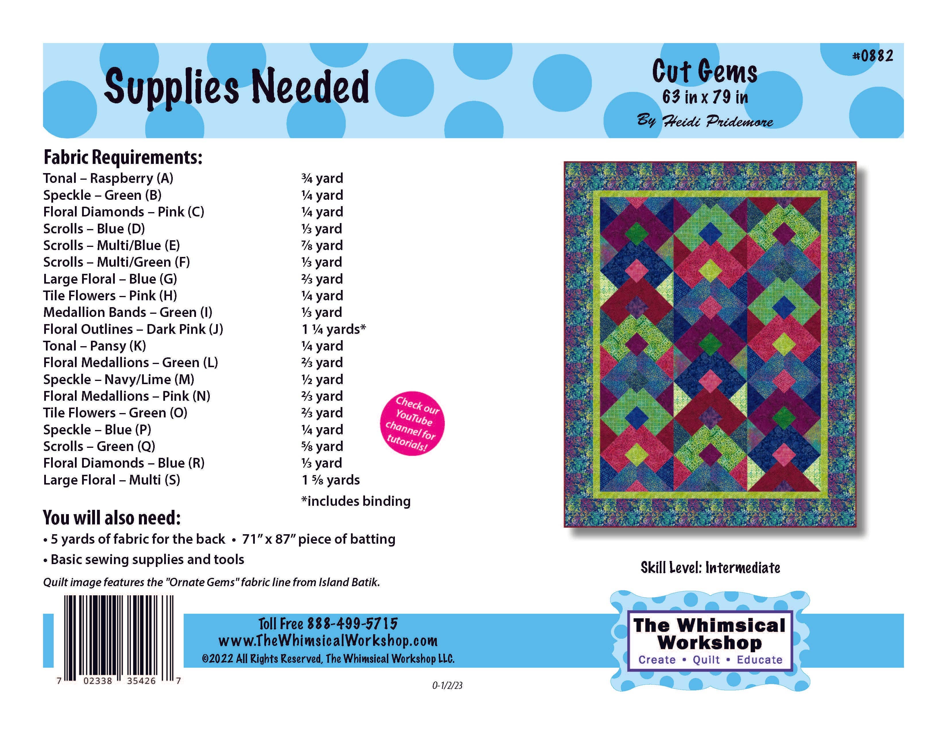The Whimsical Workshop - Wholesale Craft Sewing Kit - Cut Gems - Quilt Pattern | Fabric Kit1
