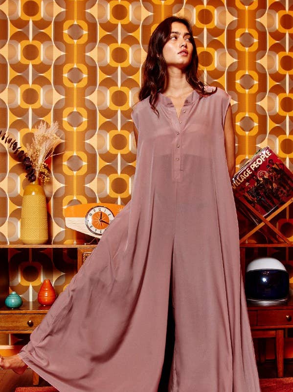 Dark mauve R5120-1R Wide Leg Solid Satin Jumpsuit for wholesale on Faire0