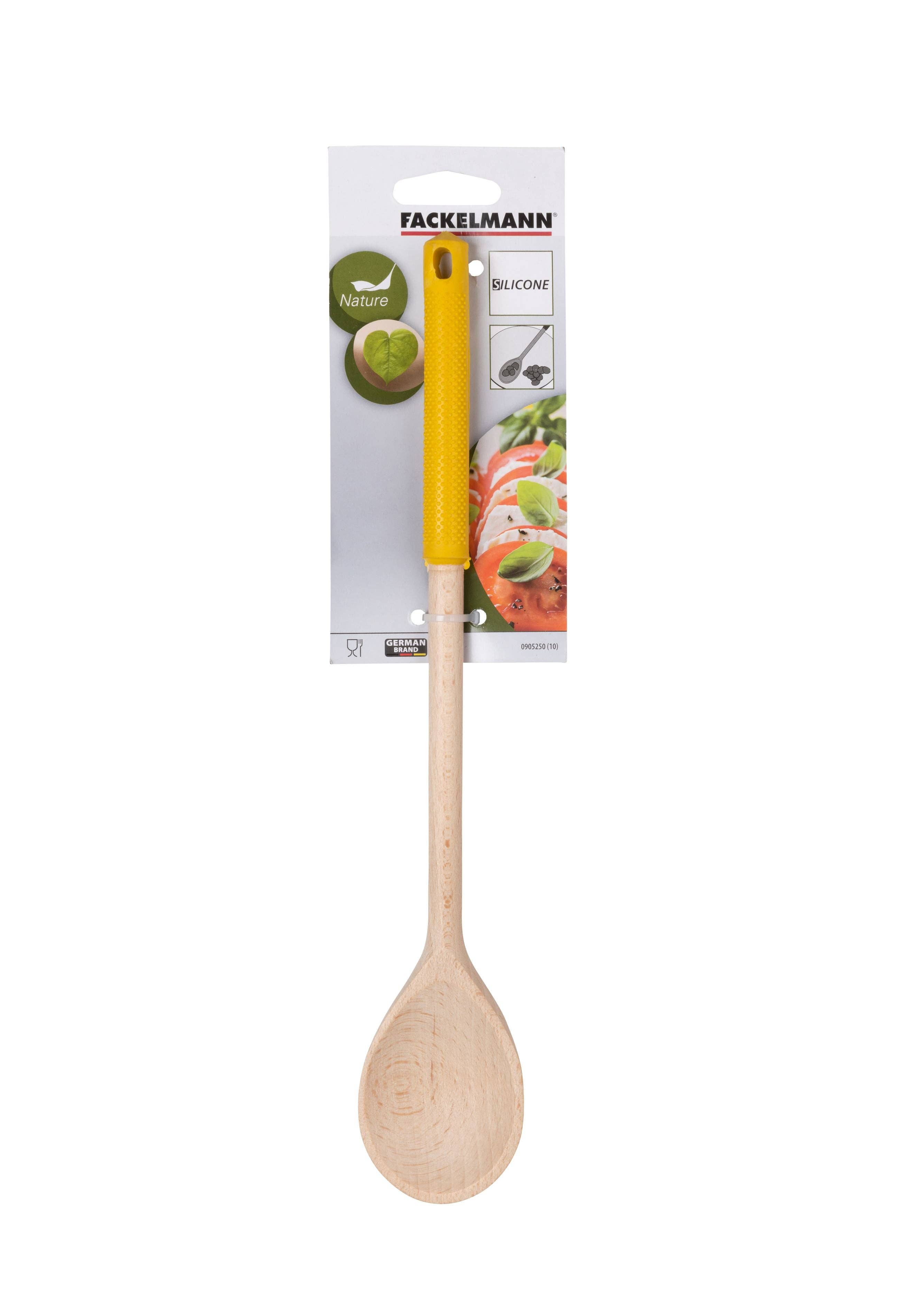 Fackelmann - Vente Cuillère de cuisine - Cuillère de cuisine en bois avec manche en silicone coloré1