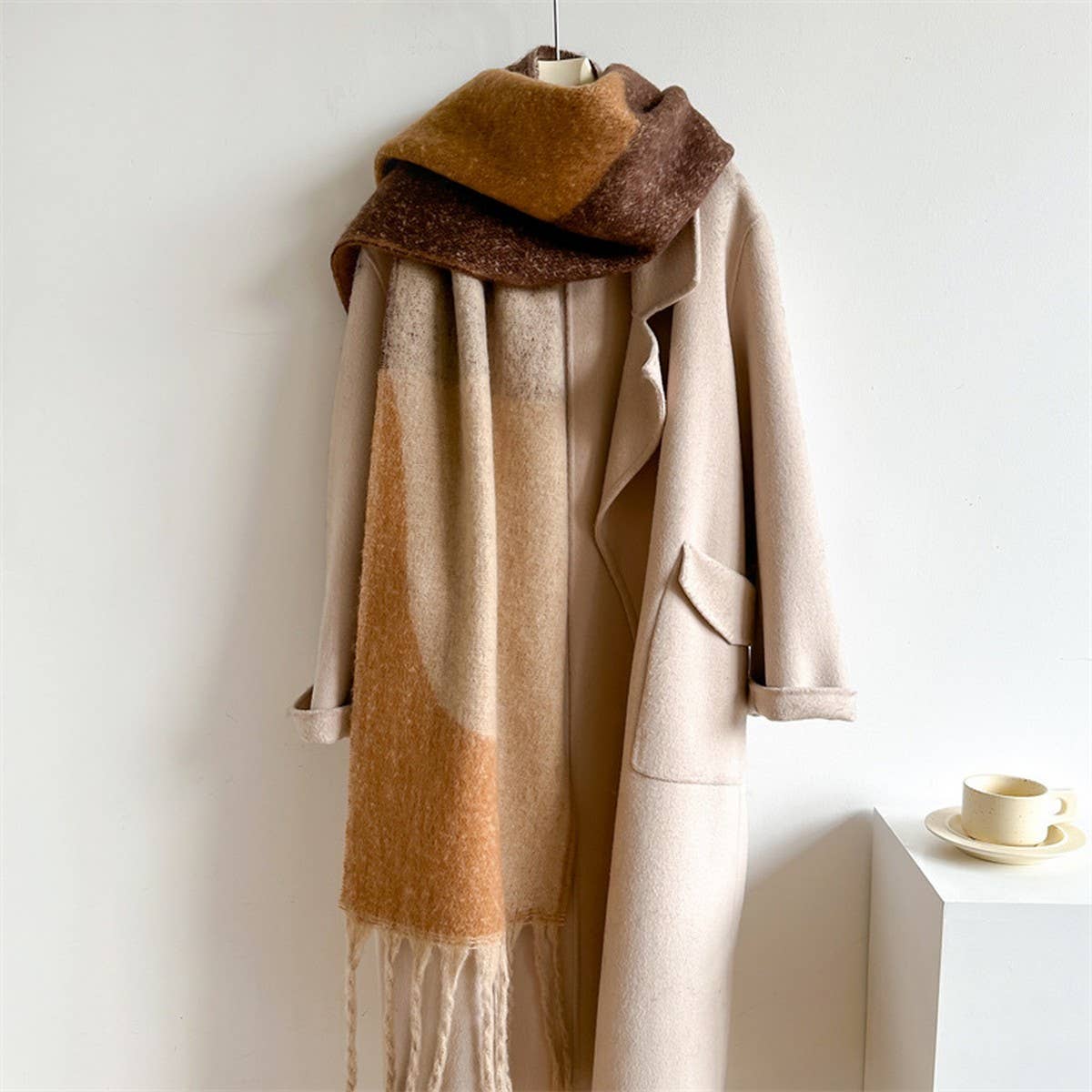 ACCITY - Wholesale Scarf - Women's - Geometric Fringe Wool Scarf,Thick Colorblock Shawl_CWASC097812