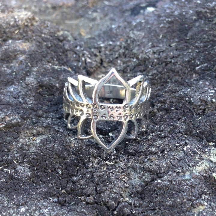 JAYA MOKSHA - Wholesale Cocktail/Statement Ring - Sterling Silver Lotus Crown Ring Lotus Flower Ring